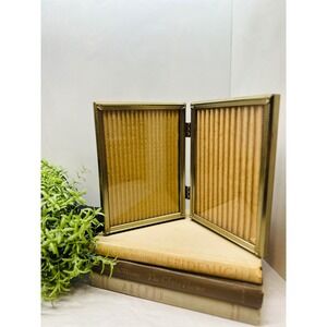 Art Deco Stamped Brass Double Hinged Frame 5x7 With Corner Detail